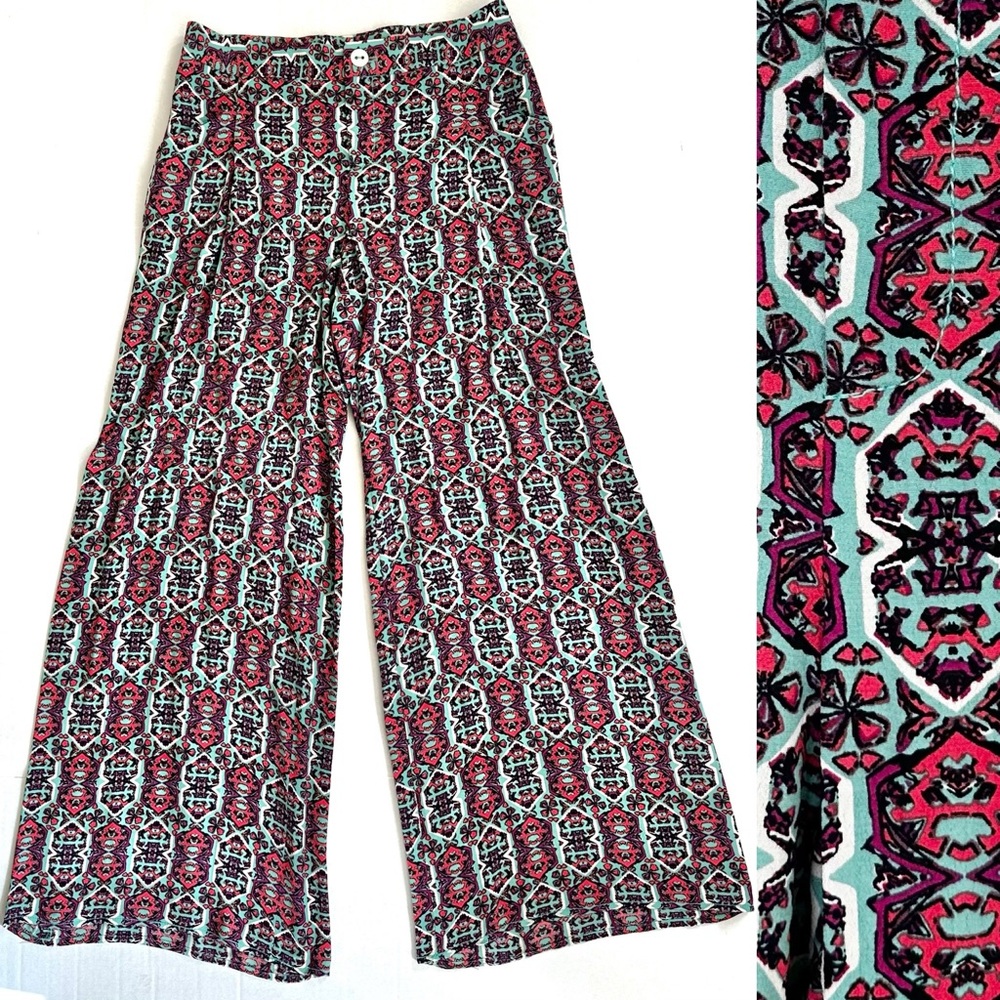 Elevenses Women’s Casual Pants Size 4 Petite Colorful Boho Lightweight Flare Leg